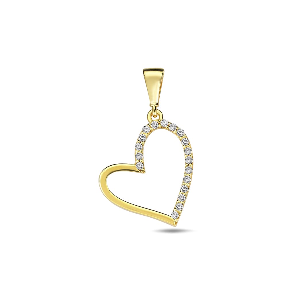 Златна висулка сърце от жълто злато с цирконий