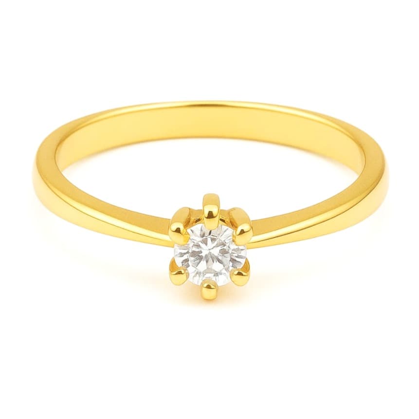 Елегантен годежен пръстен от жълто злато с цирконий